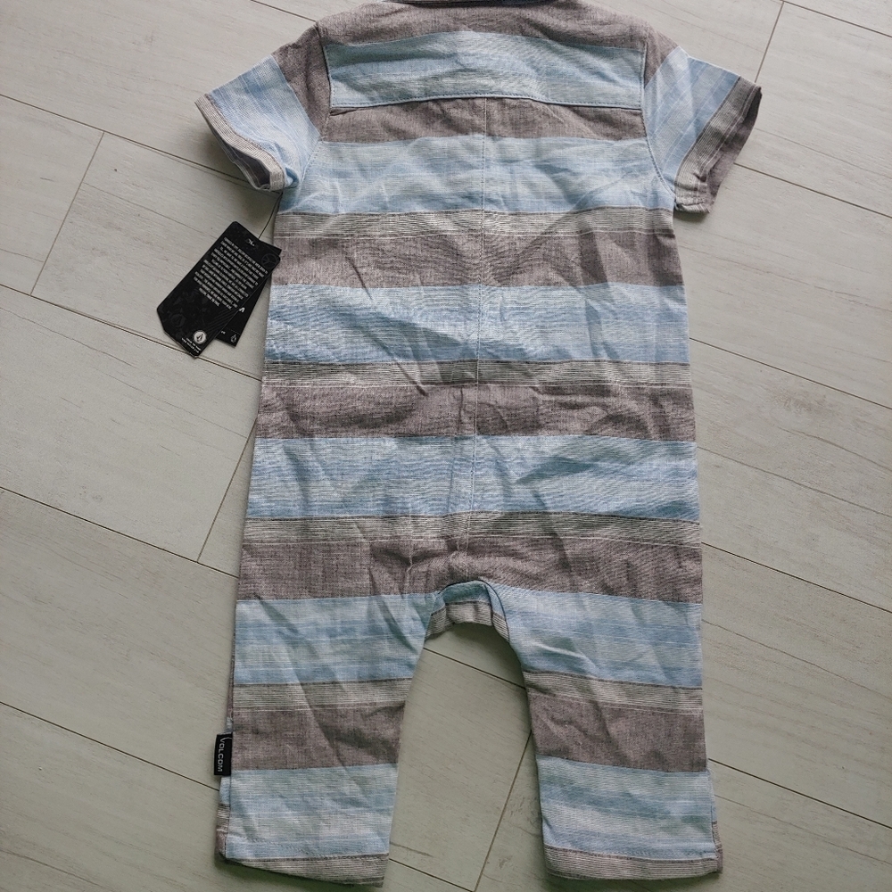 Volcom Blue and Gray Striped baby romper - Picture 4 of 9